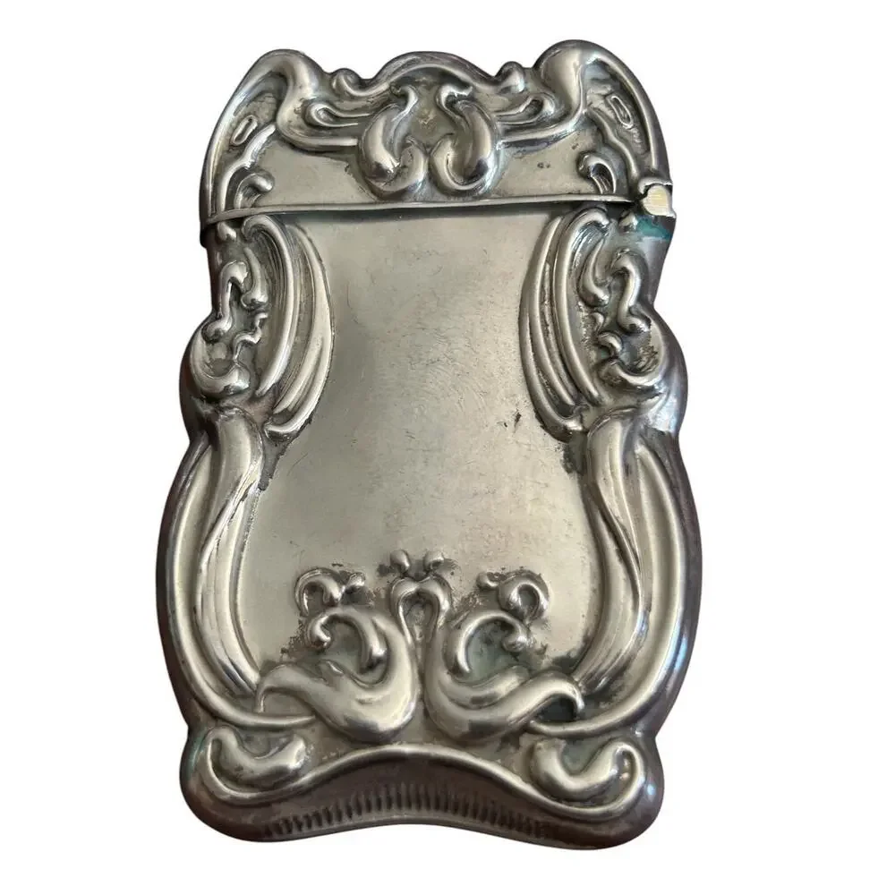 Antique Art Nouveau Sterling Silver Vesta Case Match Safe Repoussé Floral Design